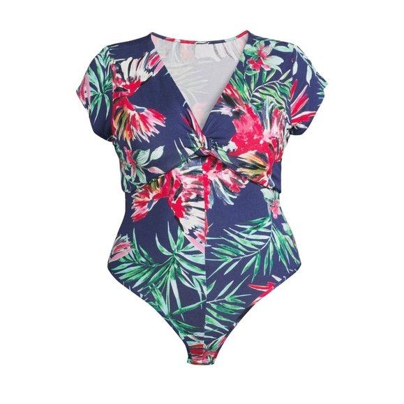 * Sofia Vergara 4X plus size hawiian floral body suit v neck short sleeve - Picture 4 of 7